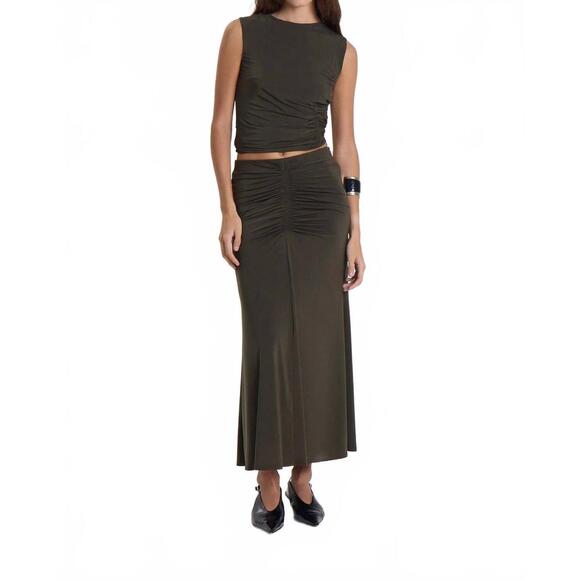 NEW MARIA CHER woodland lina midi skirt in green